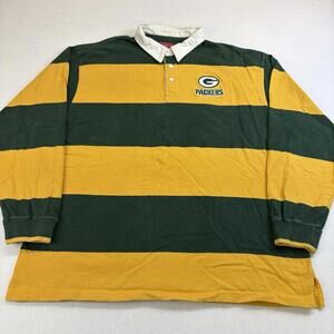 Vintage Y2K Green Bay Packers NFL Striped Rugby Polo Shirt 2XL Check Measurement